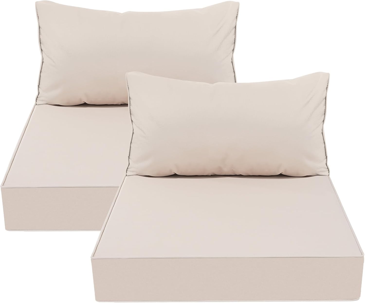AAAAAcessories Outdoor Deep Seat Cushions, Waterproof, Fade-Resistant Patio Furniture Replacement Cushions, 24" x 24" x 5" + 24" x 13.5", Khaki Beige