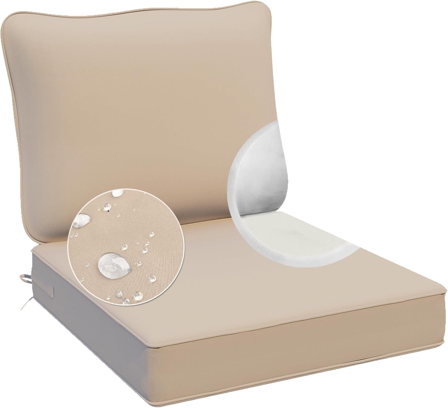 AAAAAcessories Outdoor Deep Seat Cushions, Waterproof, Fade-Resistant Patio Furniture Replacement Cushions, 24" x 24" x 5" + 24" x 13.5", Khaki Beige