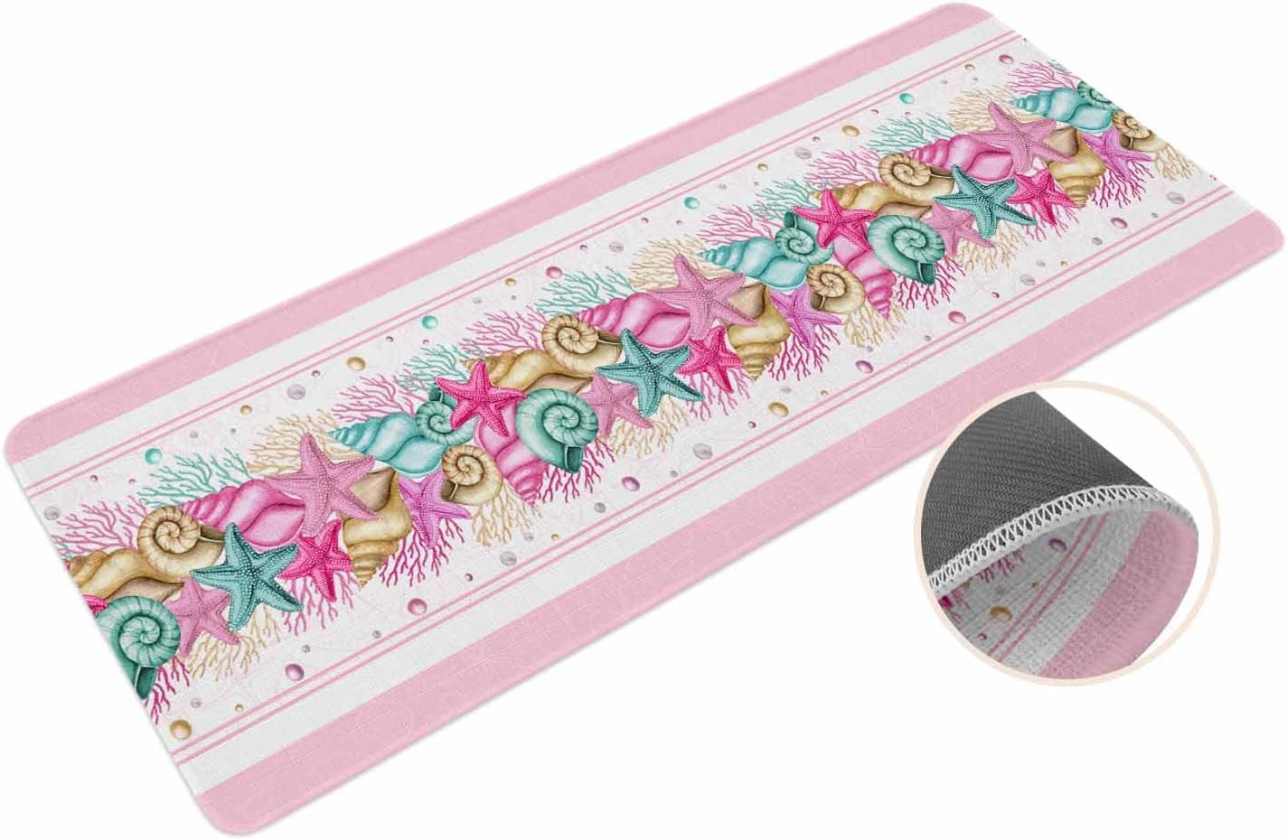 Coastal Beach Kitchen Mat for Floor Nautical Ocean Seashell Coral Starfish Kitchen Runner Rug Set of 2,Non Slip, Lake Blue Summer Anti Fatigue Comfort Standing Mat Kitchen,Sink,Laundry Room,Hallway