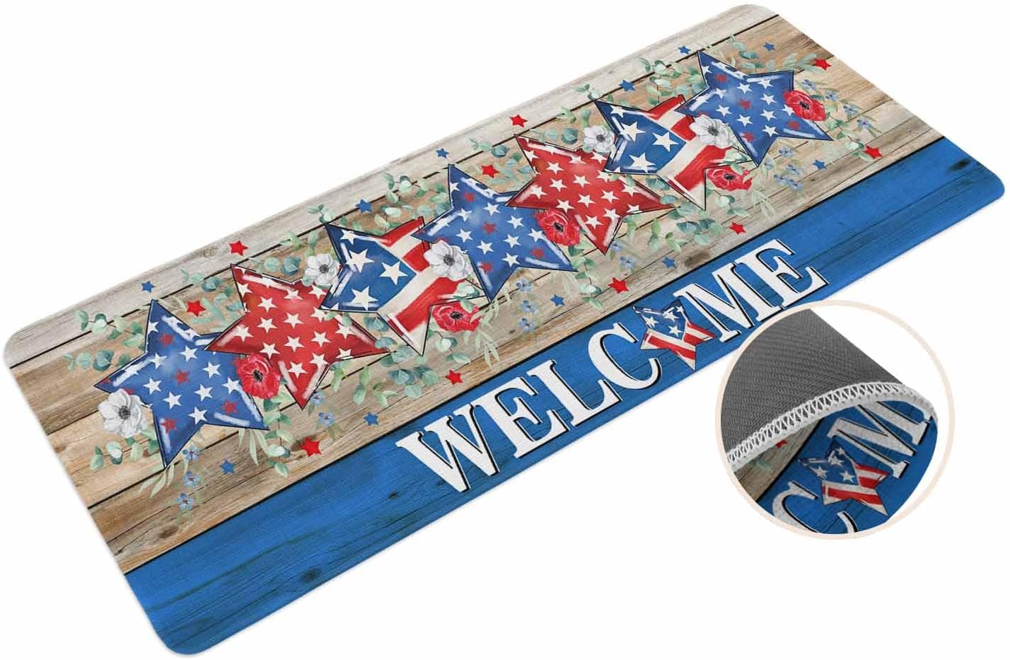 Coastal Beach Kitchen Mat for Floor Nautical Ocean Seashell Coral Starfish Kitchen Runner Rug Set of 2,Non Slip, Lake Blue Summer Anti Fatigue Comfort Standing Mat Kitchen,Sink,Laundry Room,Hallway