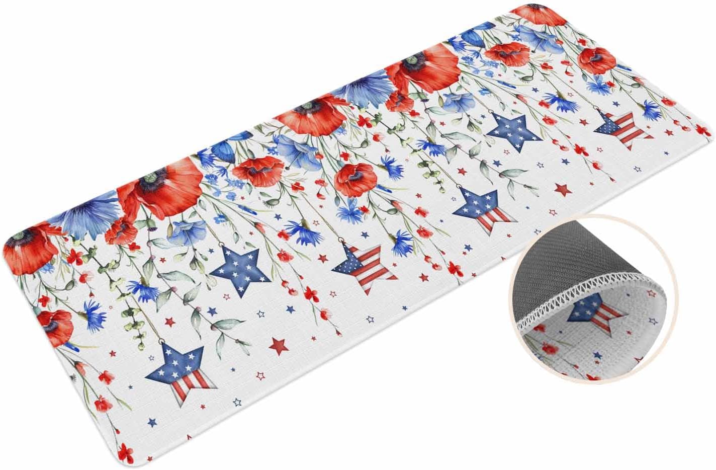 Coastal Beach Kitchen Mat for Floor Nautical Ocean Seashell Coral Starfish Kitchen Runner Rug Set of 2,Non Slip, Lake Blue Summer Anti Fatigue Comfort Standing Mat Kitchen,Sink,Laundry Room,Hallway