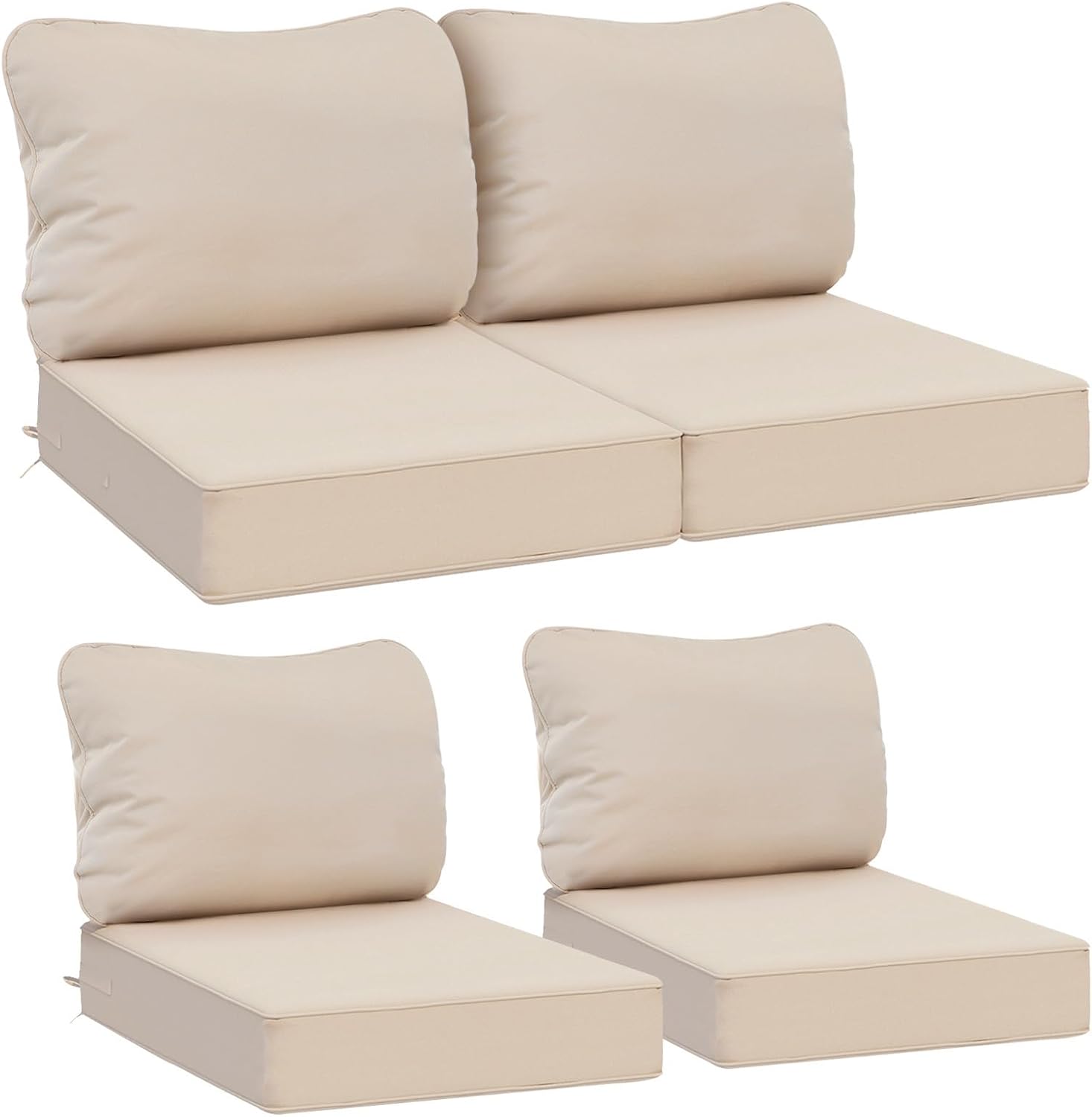 AAAAAcessories Outdoor Deep Seat Cushions, Waterproof, Fade-Resistant Patio Furniture Replacement Cushions, 24" x 24" x 5" + 24" x 13.5", Khaki Beige