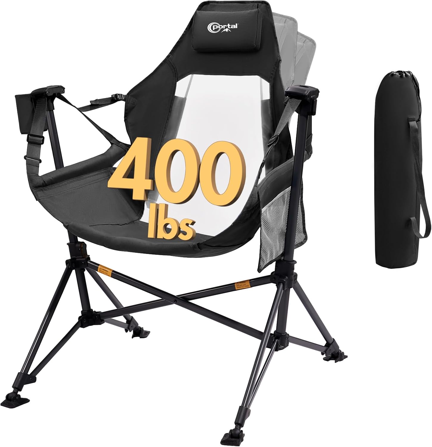 PORTAL Hammock Camping Chair, Portable Outdoor Swinging Chairs, Rocking Chair for Adults with Adjustable Back and Height for Lawn, Backyard, Patio, Supports 400 lbs, Breathable Mesh High Back, Blue