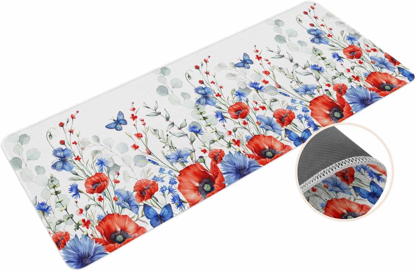 Coastal Beach Kitchen Mat for Floor Nautical Ocean Seashell Coral Starfish Kitchen Runner Rug Set of 2,Non Slip, Lake Blue Summer Anti Fatigue Comfort Standing Mat Kitchen,Sink,Laundry Room,Hallway