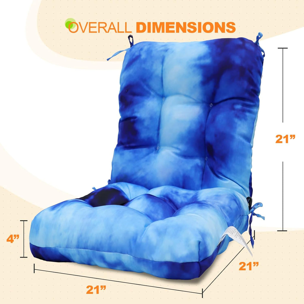 EAGLE PEAK Tufted Outdoor/Indoor Seat/Back Chair Cushions, Set of 2, 42'' x 21'', Tie Dye Blue
