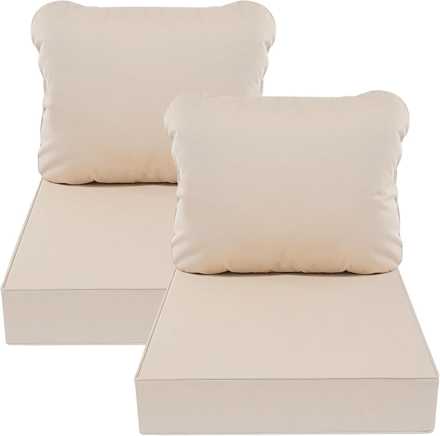 AAAAAcessories Outdoor Deep Seat Cushions, Waterproof, Fade-Resistant Patio Furniture Replacement Cushions, 24" x 24" x 5" + 24" x 13.5", Khaki Beige