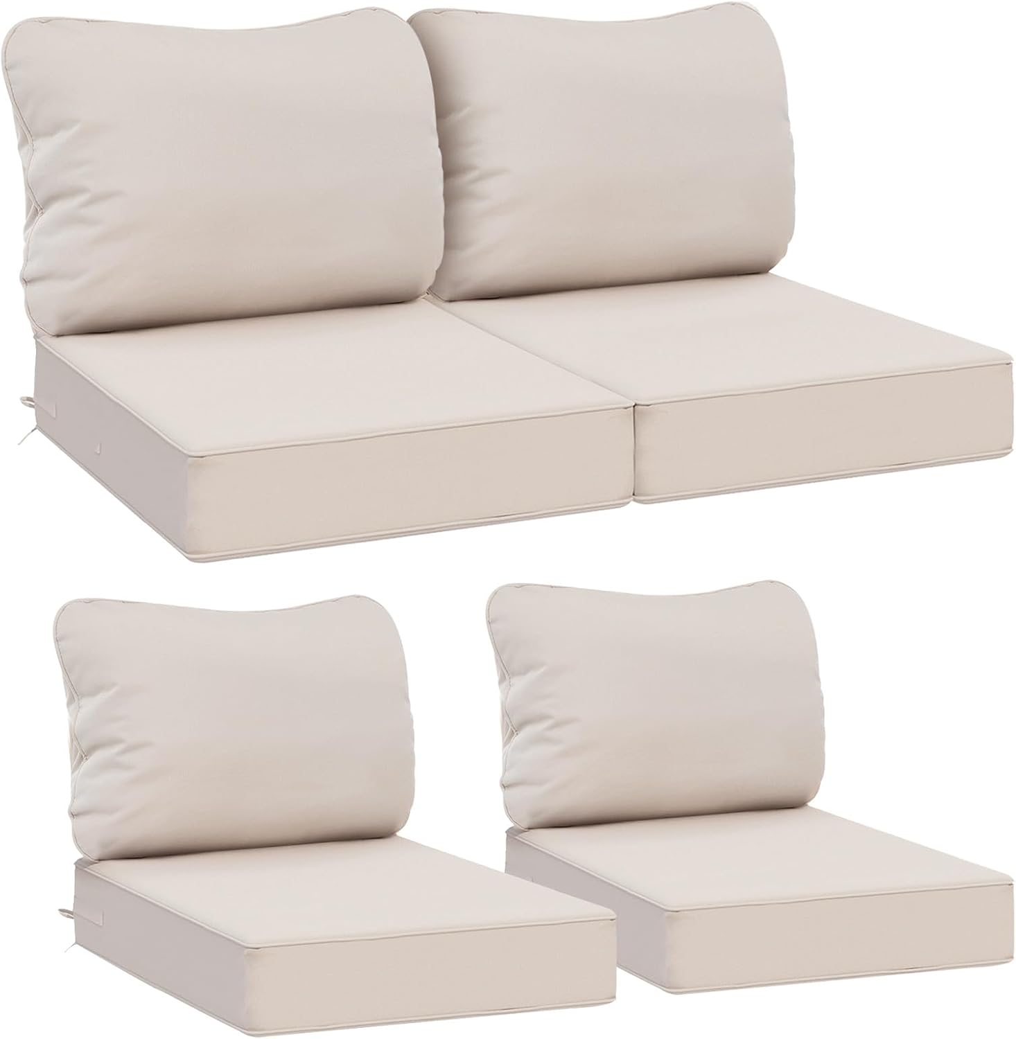 AAAAAcessories Outdoor Deep Seat Cushions, Waterproof, Fade-Resistant Patio Furniture Replacement Cushions, 24" x 24" x 5" + 24" x 13.5", Khaki Beige