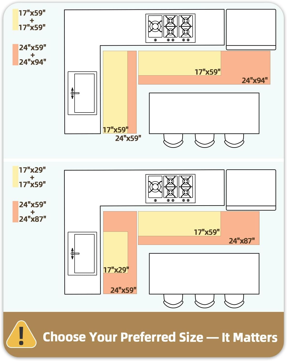 Color&Geometry Anti Fatigue Cushion Padded Kitchen Mat for Floor - 24x59+24x94,Easy Clean, Waterproof & Oil Proof, Anti Slip, Foam Rubber Runner Rug for Front Sink Comfort Standing, Black Set of 2