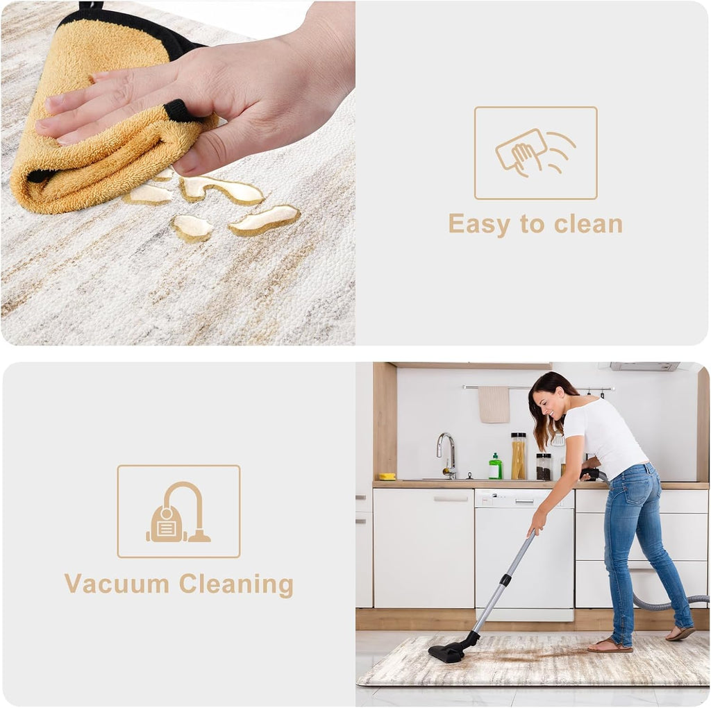 KIMODE Kitchen Anti Fatigue Mats, Farmhouse Abstract Kitchen Rugs Sets of 2, Memory Foam Kitchen Mats for Floor, Waterproof Non Skid Standing Mats for Sink Laundry Office Desk Brown 20"x71"+20"x32"