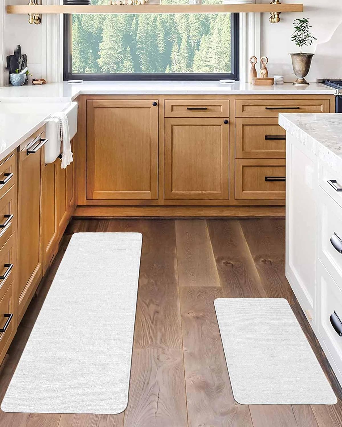 White Kitchen Mat Set of 2, Cushioned Anti-Fatigue Kitchen Rugs, Waterproof Non-Slip Kitchen Mat for Floor, Durable Kitchen Rugs and Mats for Kitchen & Laundry