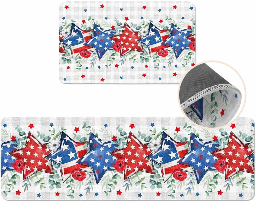 Coastal Beach Kitchen Mat for Floor Nautical Ocean Seashell Coral Starfish Kitchen Runner Rug Set of 2,Non Slip, Lake Blue Summer Anti Fatigue Comfort Standing Mat Kitchen,Sink,Laundry Room,Hallway