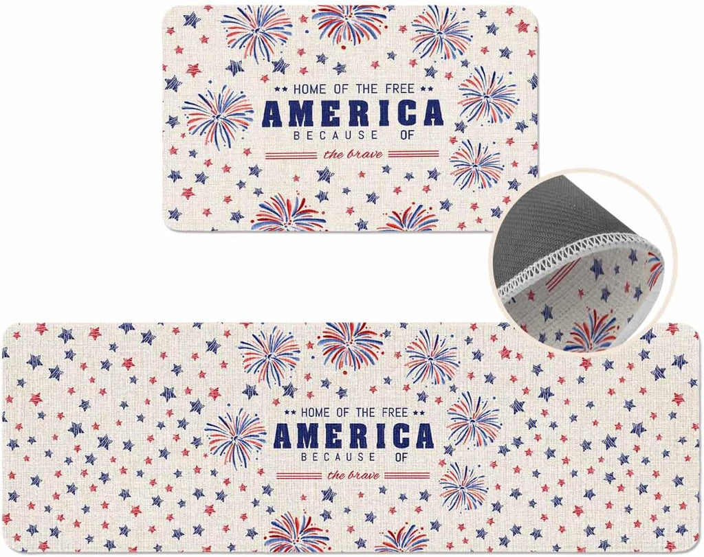 Coastal Beach Kitchen Mat for Floor Nautical Ocean Seashell Coral Starfish Kitchen Runner Rug Set of 2,Non Slip, Lake Blue Summer Anti Fatigue Comfort Standing Mat Kitchen,Sink,Laundry Room,Hallway