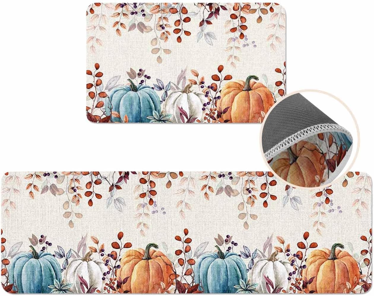 Coastal Beach Kitchen Mat for Floor Nautical Ocean Seashell Coral Starfish Kitchen Runner Rug Set of 2,Non Slip, Lake Blue Summer Anti Fatigue Comfort Standing Mat Kitchen,Sink,Laundry Room,Hallway