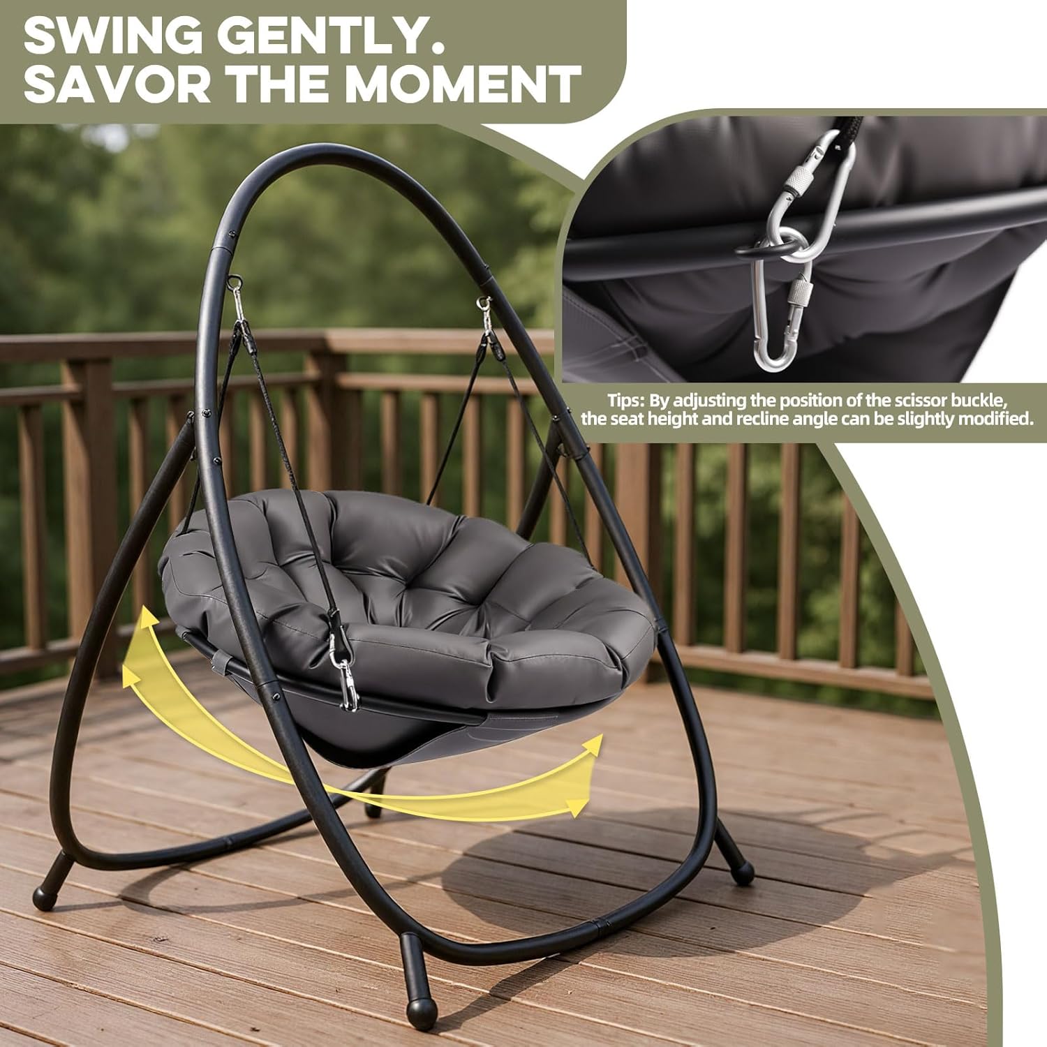 Hammock Hanging Chair with Stand Round-Shaped Swing Chair Indoor with Padded Cushion for Outdoor Bedroom Patio Balcony