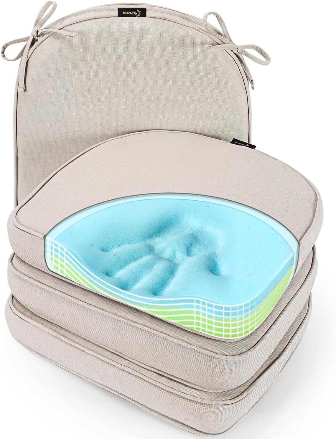 SUNROX Gel Memory Foam Chair Cushions, FadeShield Water-, Stain-Resistant Durable Reversible Seat Cushion Pads with Ties for Indoor/Outdoor Kitchen Dining Office, 17"x16", Set of 6, Heather Grey