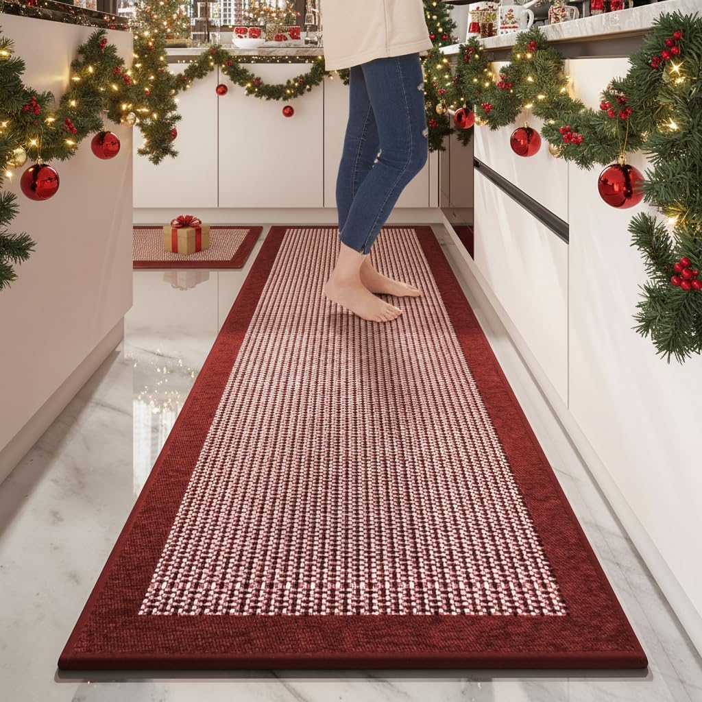 PADOOR Non Slip Kitchen Rugs Sets of 3 - Extra Large 2.5'x6' + 20"x32" + 20"x32" Runner Rugs for Kitchen Floor Non Skid Washable, Absorbent Kitchen Mat for in Front of Sink 3 Piece Grey