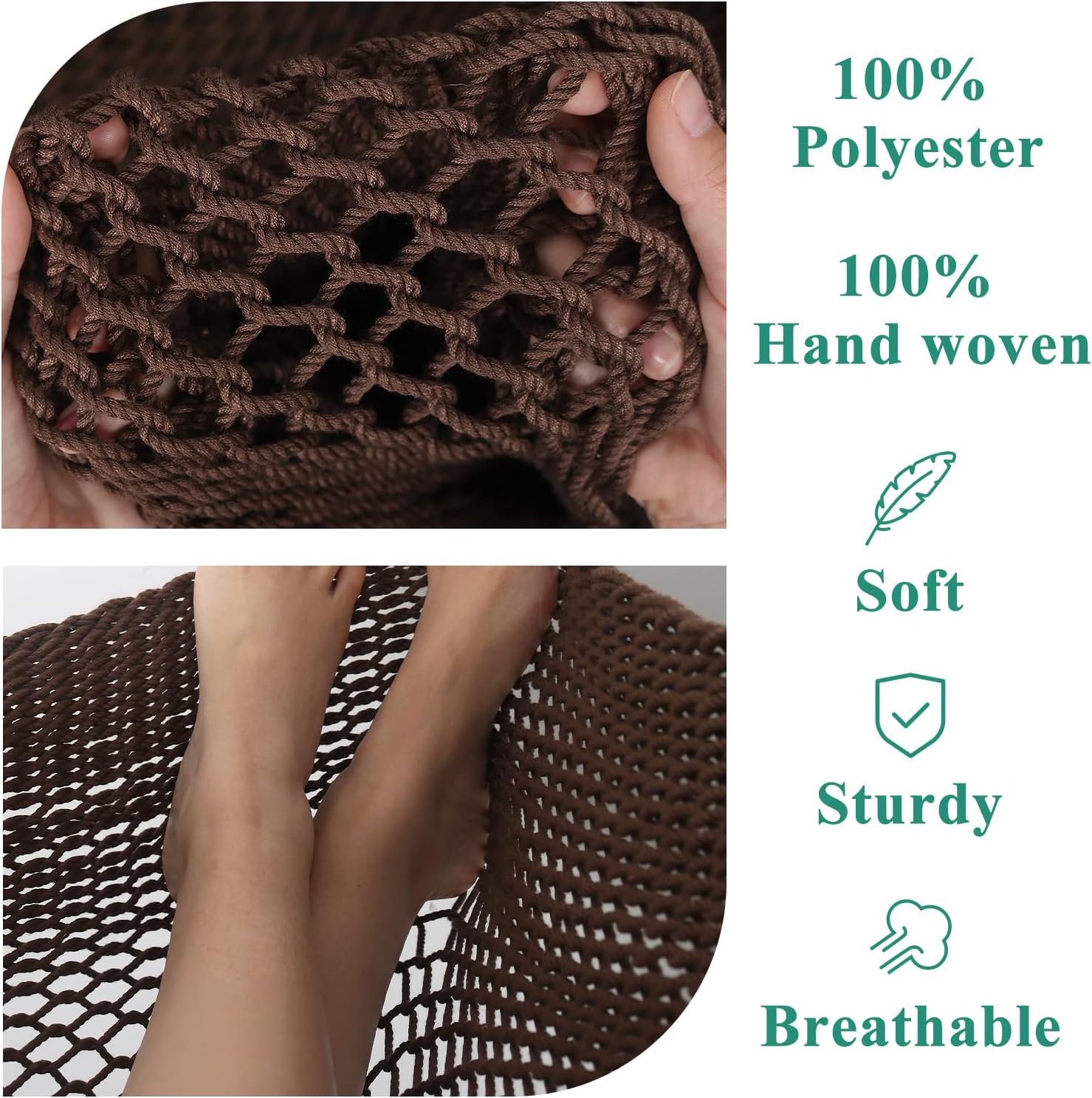 Upgraded Caribbean Hammock Chair with Detachable Metal Bar, Large Hammock Swing Chair, XL Rope Hanging Chair for Outdoor Indoor, 330 LBS Weight Capacity, SaddleBrown