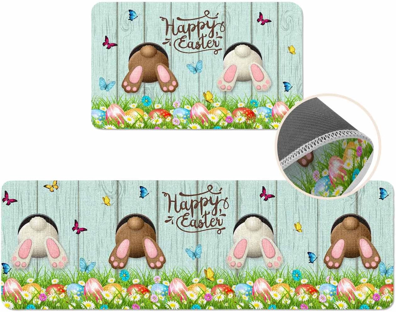 Coastal Beach Kitchen Mat for Floor Nautical Ocean Seashell Coral Starfish Kitchen Runner Rug Set of 2,Non Slip, Lake Blue Summer Anti Fatigue Comfort Standing Mat Kitchen,Sink,Laundry Room,Hallway