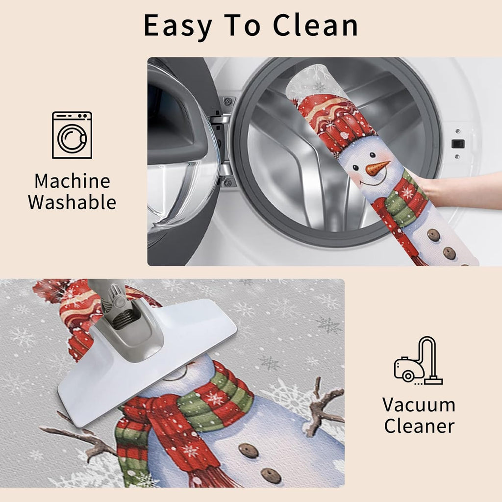 Christmas Snowman Snowflake Kitchen Mat Set of 2,Anti-Fatigue Kitchen Rugs,Waterproof Non-Slipping Kitchen Mat for Floor,Grey White Winter Holiday Durable Kitchen Rugs and Mats for Kitchen & Laundry