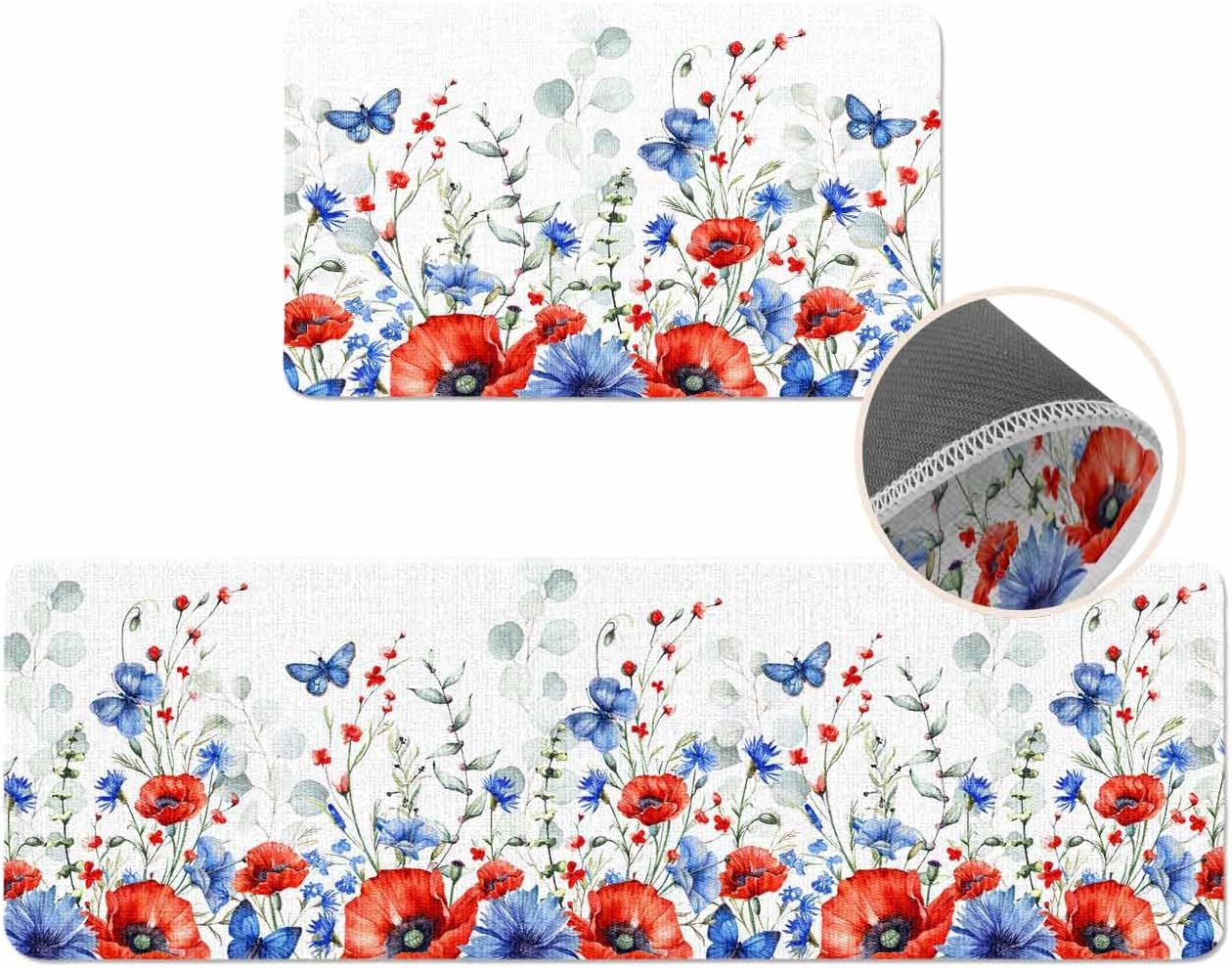 Coastal Beach Kitchen Mat for Floor Nautical Ocean Seashell Coral Starfish Kitchen Runner Rug Set of 2,Non Slip, Lake Blue Summer Anti Fatigue Comfort Standing Mat Kitchen,Sink,Laundry Room,Hallway