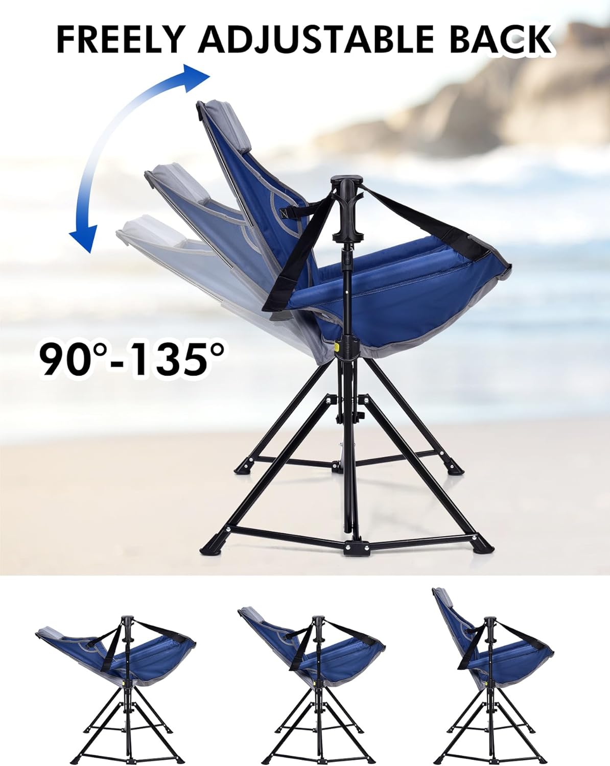 Hammock Camping Chair - 3 Heights Portable Hammock Chair Camping with Adjustable Backrest, Headrest, Padded Seat, Cup Holder - 450 LBS Heavy Duty