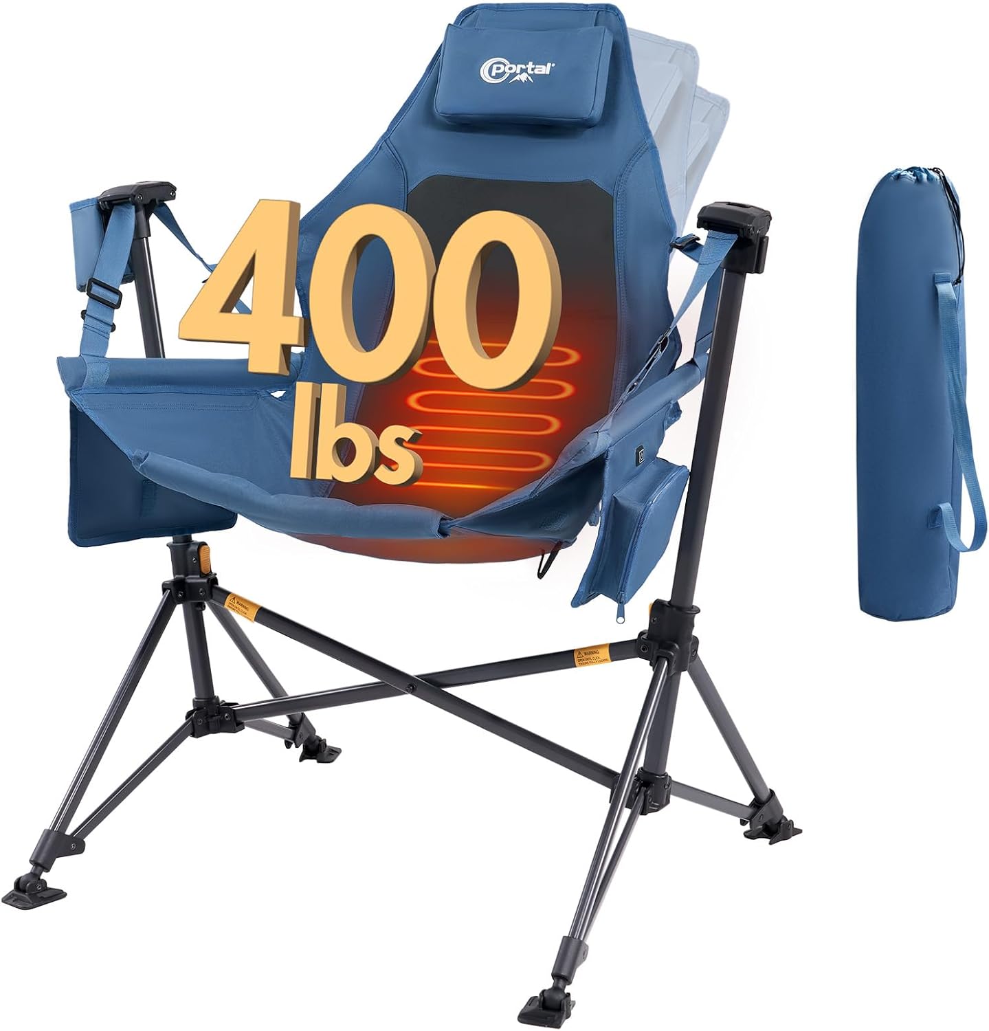 PORTAL Hammock Camping Chair, Portable Outdoor Swinging Chairs, Rocking Chair for Adults with Adjustable Back and Height for Lawn, Backyard, Patio, Supports 400 lbs, Breathable Mesh High Back, Blue