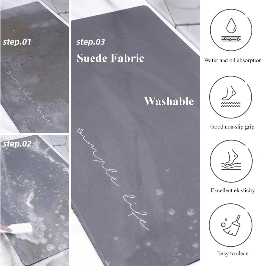 Suede Carpet Floor Mats, Kitchen Rugs Non Slip Washable Set of 3, Rubber Kitchen Mats for Floor Waterproof, Padded Kitchen Floor Mats for in Front of Sink, Comfort Mat for Kitchen, Entryway, Home (Co