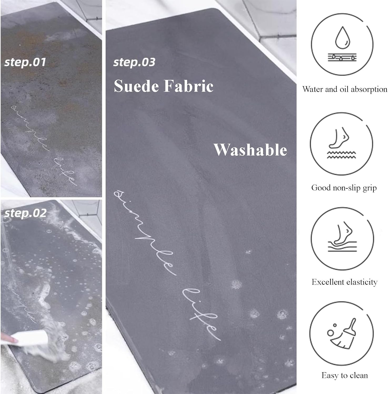 Suede Carpet Floor Mats, Kitchen Rugs Non Slip Washable Set of 3, Rubber Kitchen Mats for Floor Waterproof, Padded Kitchen Floor Mats for in Front of Sink, Comfort Mat for Kitchen, Entryway, Home (Co