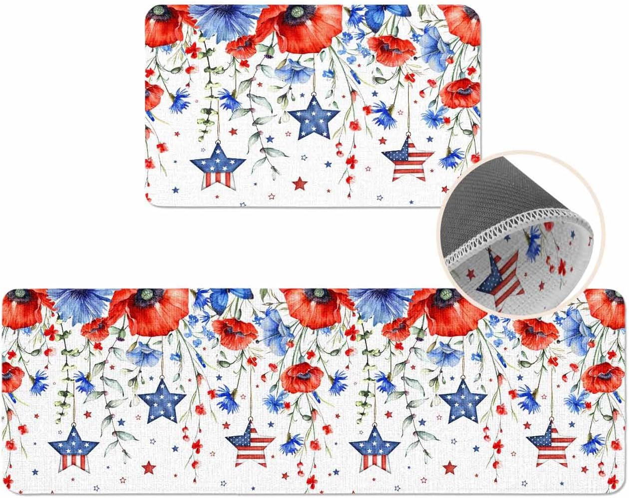 Coastal Beach Kitchen Mat for Floor Nautical Ocean Seashell Coral Starfish Kitchen Runner Rug Set of 2,Non Slip, Lake Blue Summer Anti Fatigue Comfort Standing Mat Kitchen,Sink,Laundry Room,Hallway