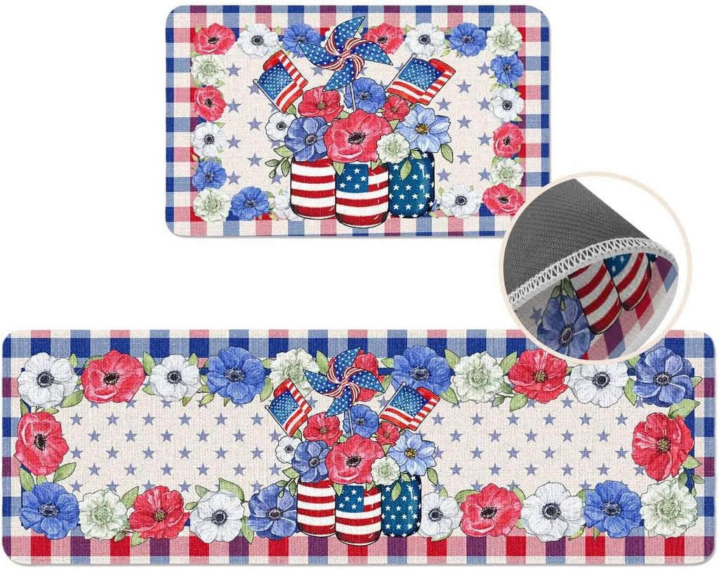 Coastal Beach Kitchen Mat for Floor Nautical Ocean Seashell Coral Starfish Kitchen Runner Rug Set of 2,Non Slip, Lake Blue Summer Anti Fatigue Comfort Standing Mat Kitchen,Sink,Laundry Room,Hallway