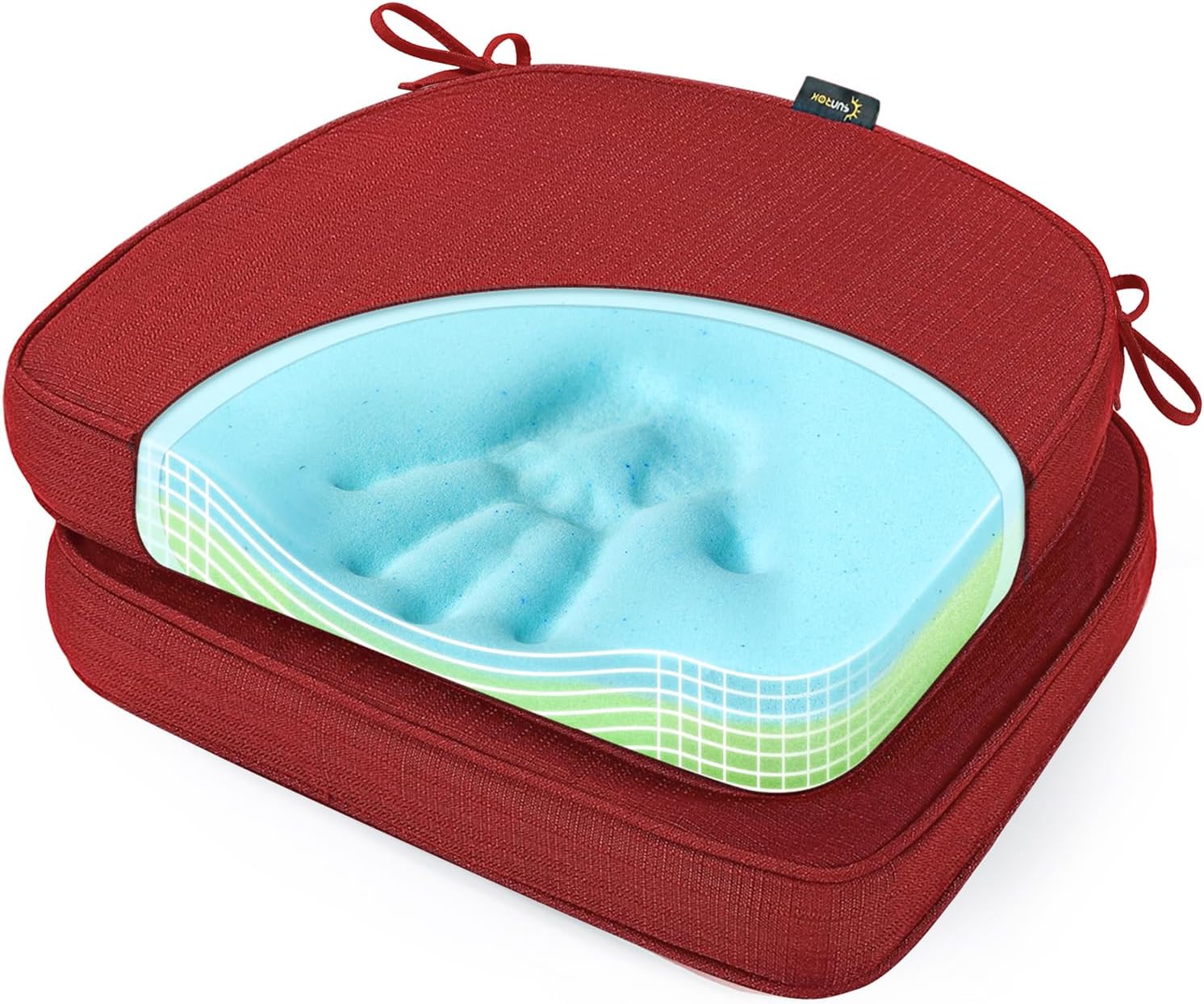 SUNROX Gel Memory Foam Chair Cushions, FadeShield Water-, Stain-Resistant Durable Reversible Seat Cushion Pads with Ties for Indoor/Outdoor Kitchen Dining Office, 17"x16", Set of 6, Heather Grey