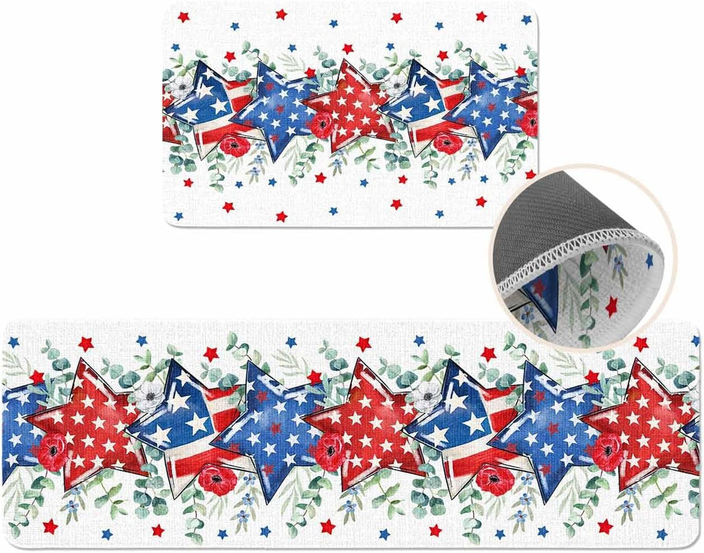 Coastal Beach Kitchen Mat for Floor Nautical Ocean Seashell Coral Starfish Kitchen Runner Rug Set of 2,Non Slip, Lake Blue Summer Anti Fatigue Comfort Standing Mat Kitchen,Sink,Laundry Room,Hallway