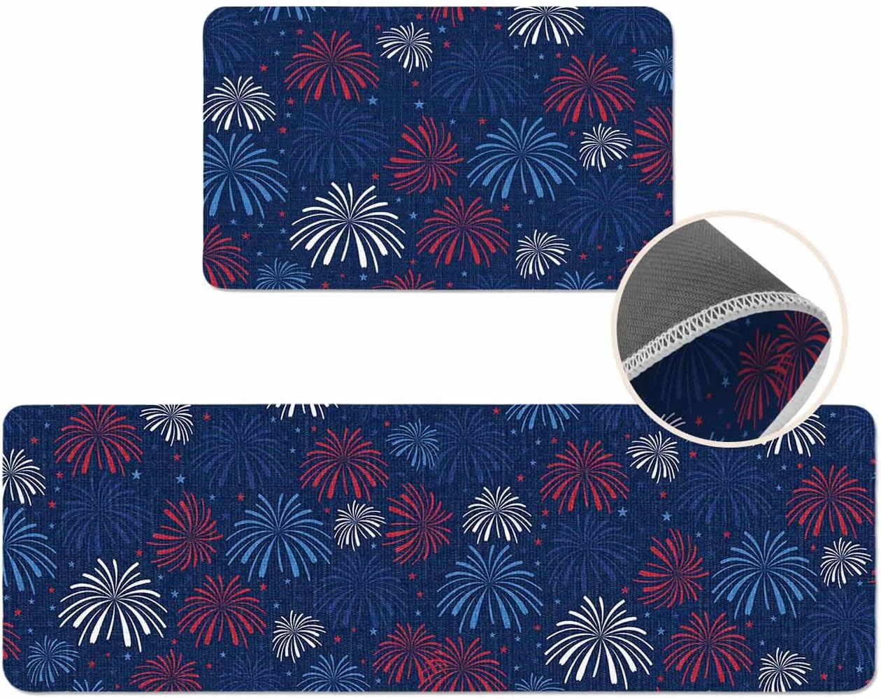 Coastal Beach Kitchen Mat for Floor Nautical Ocean Seashell Coral Starfish Kitchen Runner Rug Set of 2,Non Slip, Lake Blue Summer Anti Fatigue Comfort Standing Mat Kitchen,Sink,Laundry Room,Hallway