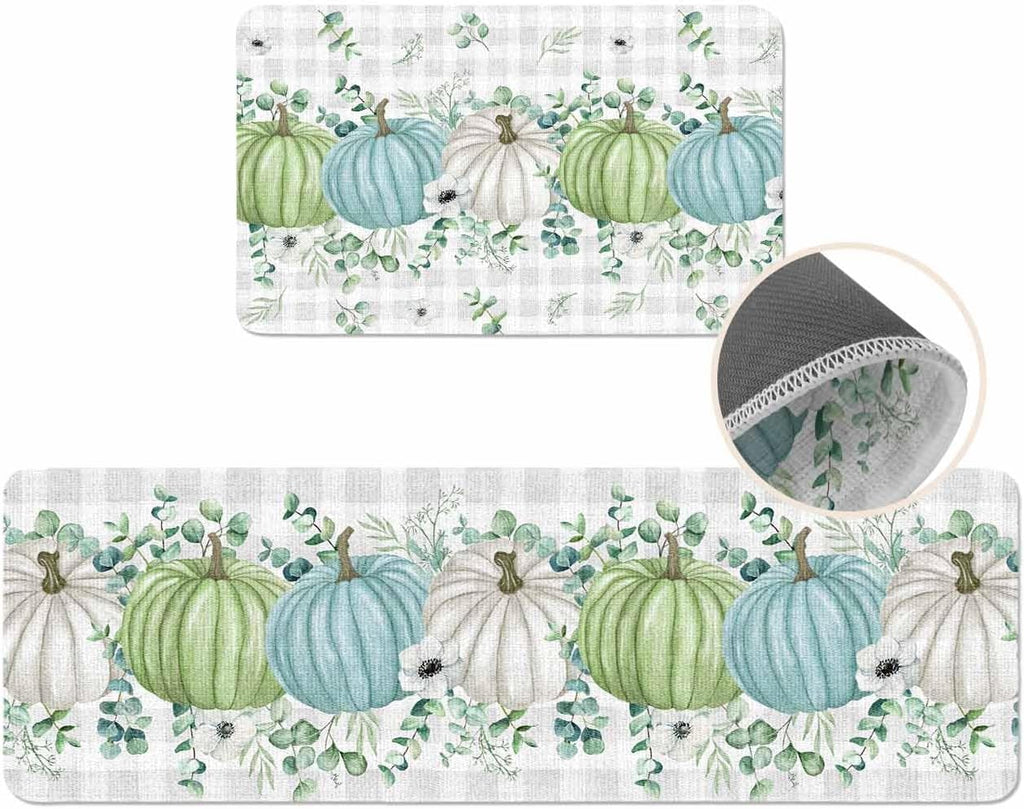 Coastal Beach Kitchen Mat for Floor Nautical Ocean Seashell Coral Starfish Kitchen Runner Rug Set of 2,Non Slip, Lake Blue Summer Anti Fatigue Comfort Standing Mat Kitchen,Sink,Laundry Room,Hallway