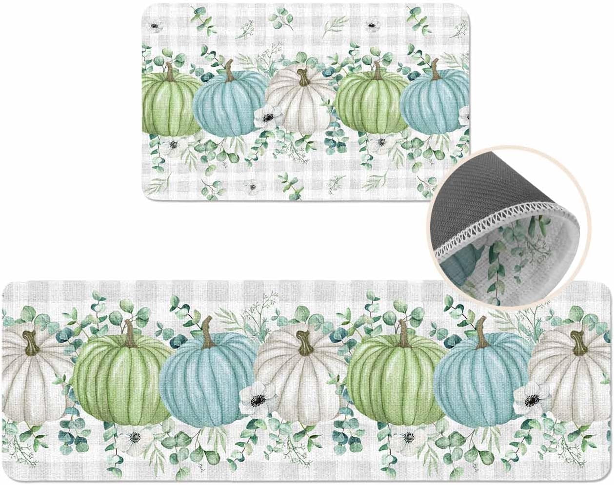 Coastal Beach Kitchen Mat for Floor Nautical Ocean Seashell Coral Starfish Kitchen Runner Rug Set of 2,Non Slip, Lake Blue Summer Anti Fatigue Comfort Standing Mat Kitchen,Sink,Laundry Room,Hallway