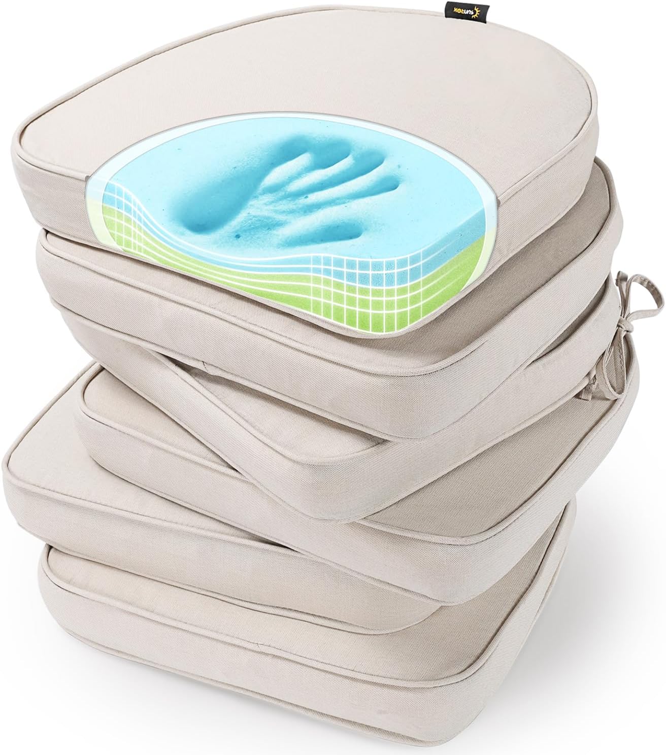 SUNROX Gel Memory Foam Chair Cushions, FadeShield Water-, Stain-Resistant Durable Reversible Seat Cushion Pads with Ties for Indoor/Outdoor Kitchen Dining Office, 17"x16", Set of 6, Heather Grey