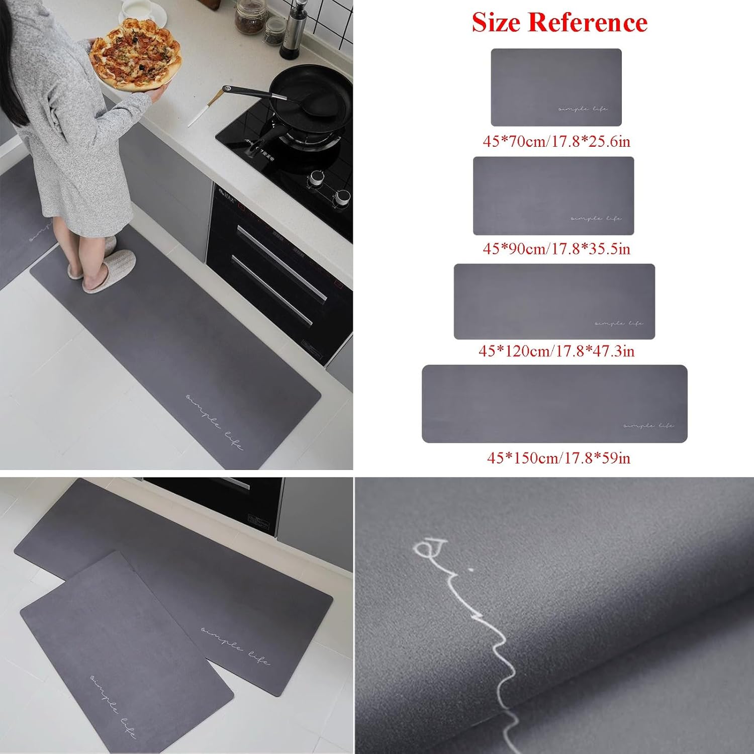 Suede Carpet Floor Mats, Kitchen Rugs Non Slip Washable Set of 3, Rubber Kitchen Mats for Floor Waterproof, Padded Kitchen Floor Mats for in Front of Sink, Comfort Mat for Kitchen, Entryway, Home (Co