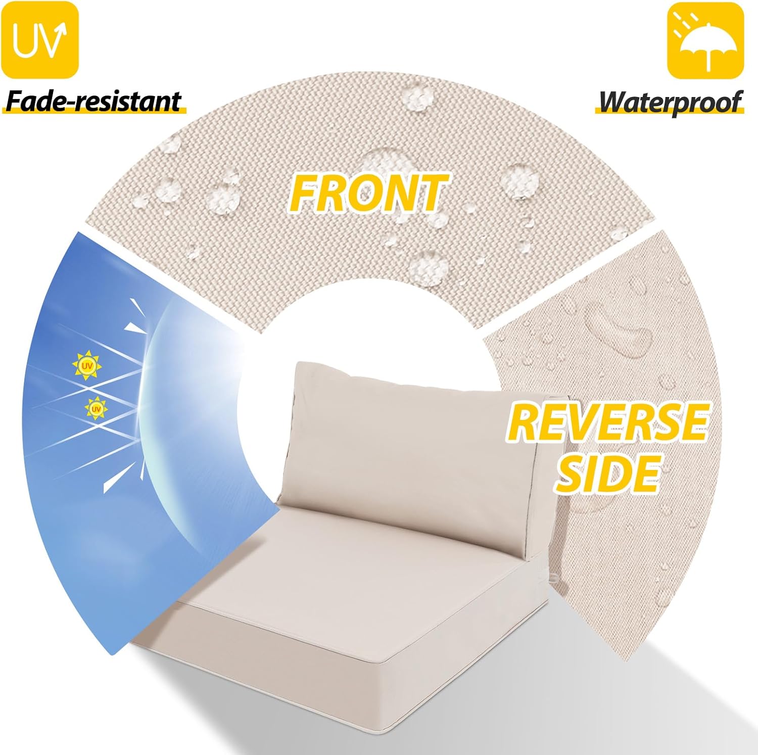 AAAAAcessories Outdoor Deep Seat Cushions, Waterproof, Fade-Resistant Patio Furniture Replacement Cushions, 24" x 24" x 5" + 24" x 13.5", Khaki Beige