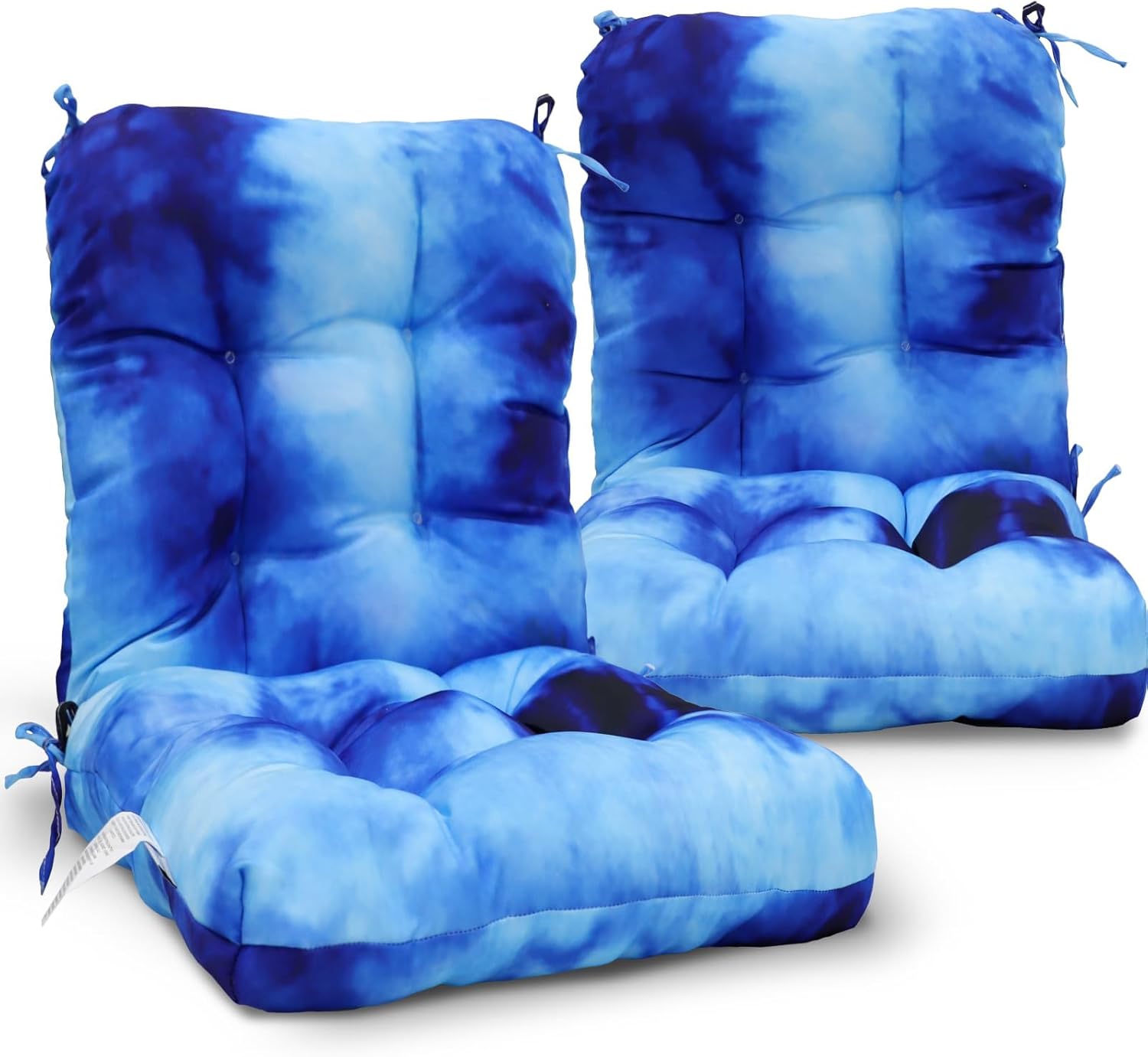 EAGLE PEAK Tufted Outdoor/Indoor Seat/Back Chair Cushions, Set of 2, 42'' x 21'', Tie Dye Blue