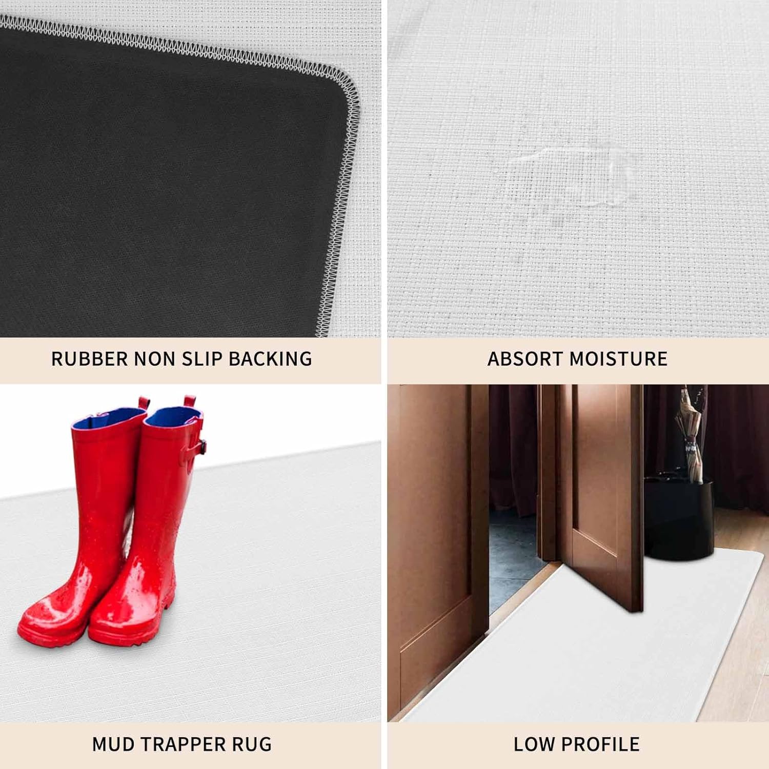 White Kitchen Mat Set of 2, Cushioned Anti-Fatigue Kitchen Rugs, Waterproof Non-Slip Kitchen Mat for Floor, Durable Kitchen Rugs and Mats for Kitchen & Laundry