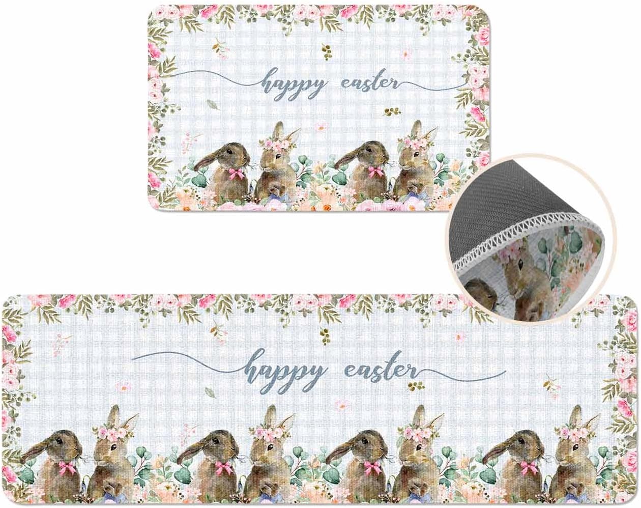 Coastal Beach Kitchen Mat for Floor Nautical Ocean Seashell Coral Starfish Kitchen Runner Rug Set of 2,Non Slip, Lake Blue Summer Anti Fatigue Comfort Standing Mat Kitchen,Sink,Laundry Room,Hallway