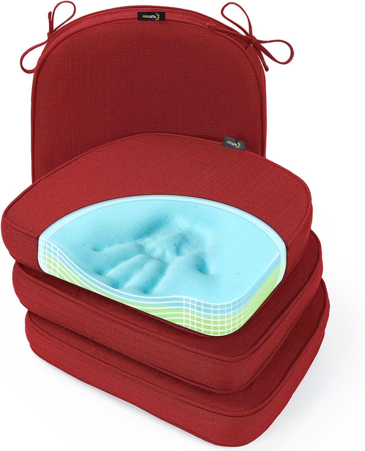 SUNROX Gel Memory Foam Chair Cushions, FadeShield Water-, Stain-Resistant Durable Reversible Seat Cushion Pads with Ties for Indoor/Outdoor Kitchen Dining Office, 17"x16", Set of 6, Heather Grey