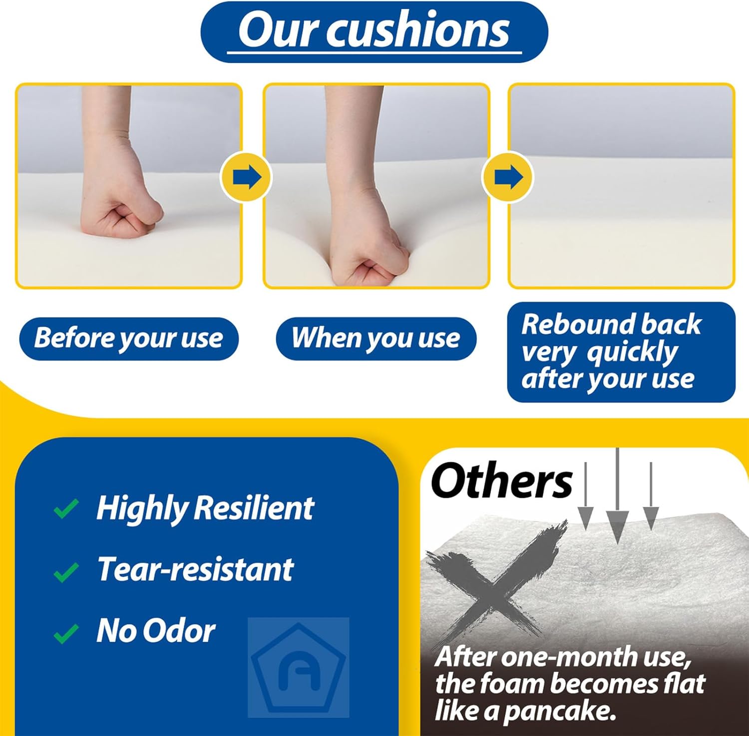 AAAAAcessories Outdoor Deep Seat Cushions, Waterproof, Fade-Resistant Patio Furniture Replacement Cushions, 24" x 24" x 5" + 24" x 13.5", Khaki Beige