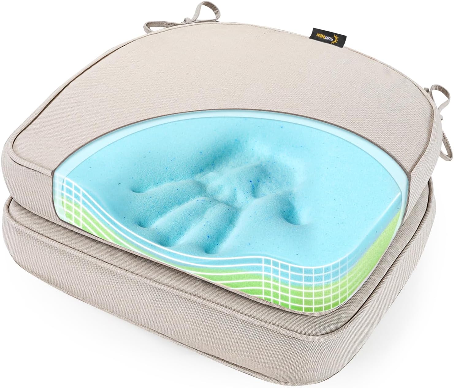 SUNROX Gel Memory Foam Chair Cushions, FadeShield Water-, Stain-Resistant Durable Reversible Seat Cushion Pads with Ties for Indoor/Outdoor Kitchen Dining Office, 17"x16", Set of 6, Heather Grey