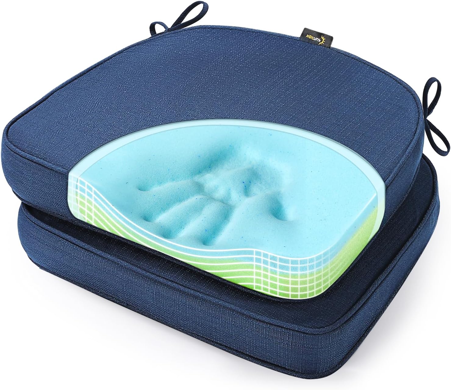 SUNROX Gel Memory Foam Chair Cushions, FadeShield Water-, Stain-Resistant Durable Reversible Seat Cushion Pads with Ties for Indoor/Outdoor Kitchen Dining Office, 17"x16", Set of 6, Heather Grey