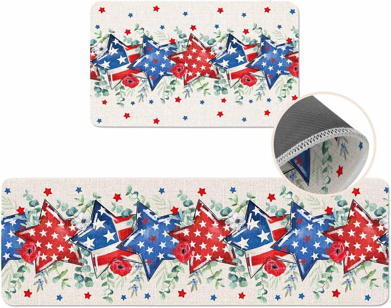 Coastal Beach Kitchen Mat for Floor Nautical Ocean Seashell Coral Starfish Kitchen Runner Rug Set of 2,Non Slip, Lake Blue Summer Anti Fatigue Comfort Standing Mat Kitchen,Sink,Laundry Room,Hallway