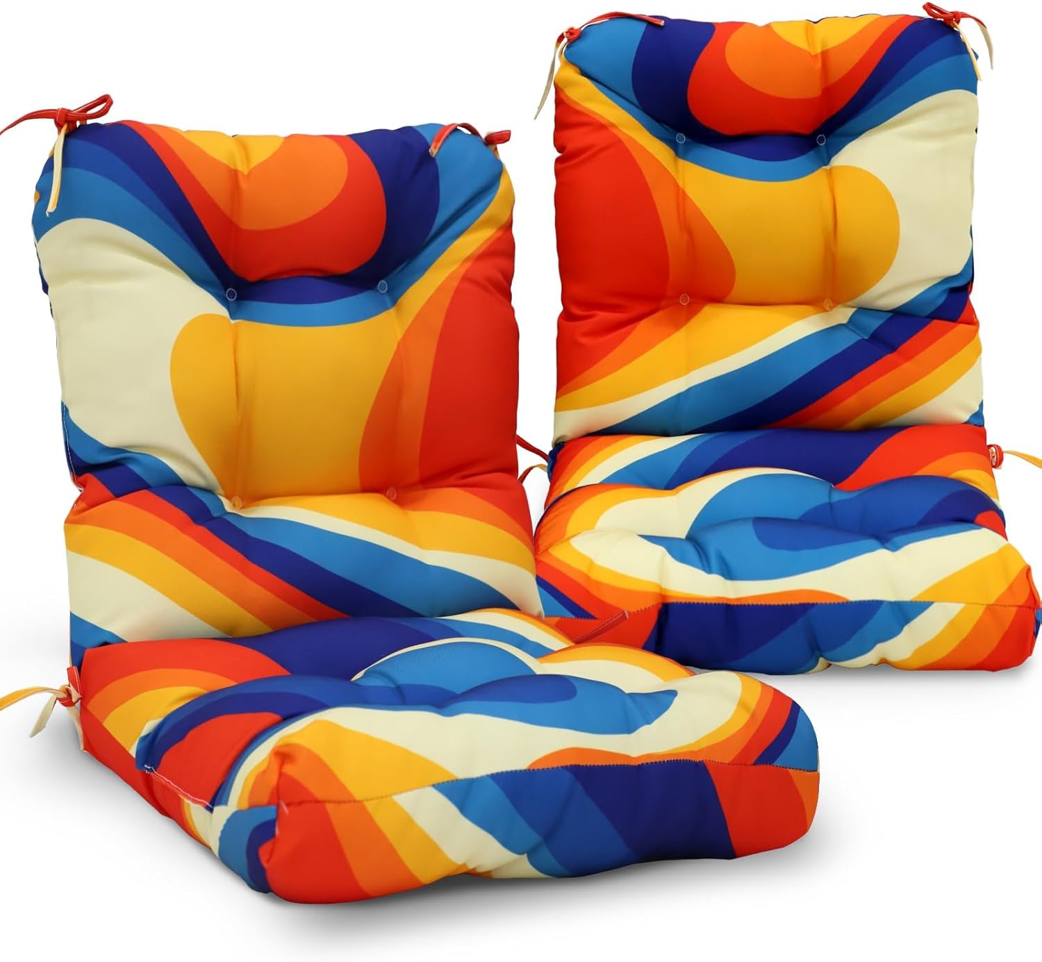 EAGLE PEAK Tufted Outdoor/Indoor Seat/Back Chair Cushions, Set of 2, 42'' x 21'', Tie Dye Blue