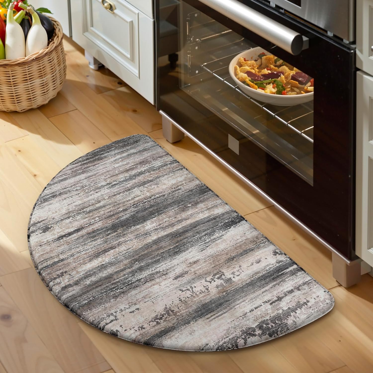 KIMODE Kitchen Anti Fatigue Mats, Farmhouse Abstract Kitchen Rugs Sets of 2, Memory Foam Kitchen Mats for Floor, Waterproof Non Skid Standing Mats for Sink Laundry Office Desk Brown 20"x71"+20"x32"