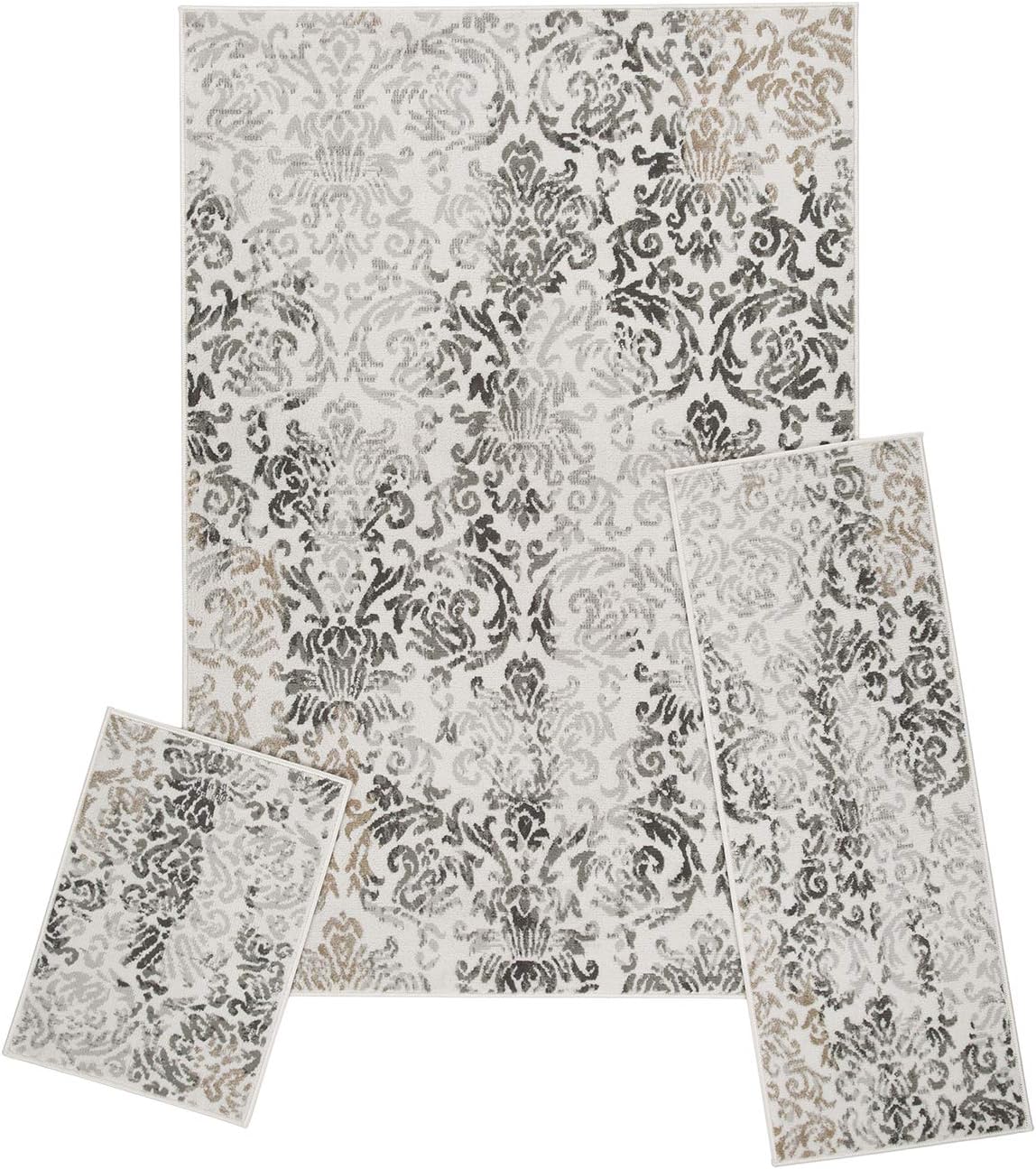 Woven Trends Modern Contemporary 3-Piece Rug Set, 5x7 Area Rug, 2x5 Runner Rug, 2x3 Accent Mat, Livingroom, Bedroom, Entryway, Durable and Stain Resistant, Gray