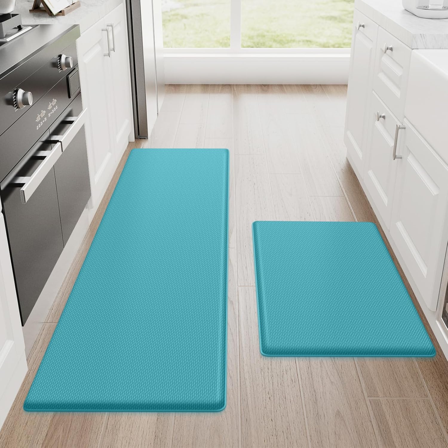 StepRite Kitchen Mats, 2PCS Kitchen Rugs, Cushioned Anti Fatigue Kitchen Mats for Floor, Non-Slip Standing Desk Mat, Waterproof Kitchen Rug Set for Kitchen,20" x 32"+20" x 94.5"-Full 1inch Thick,Black